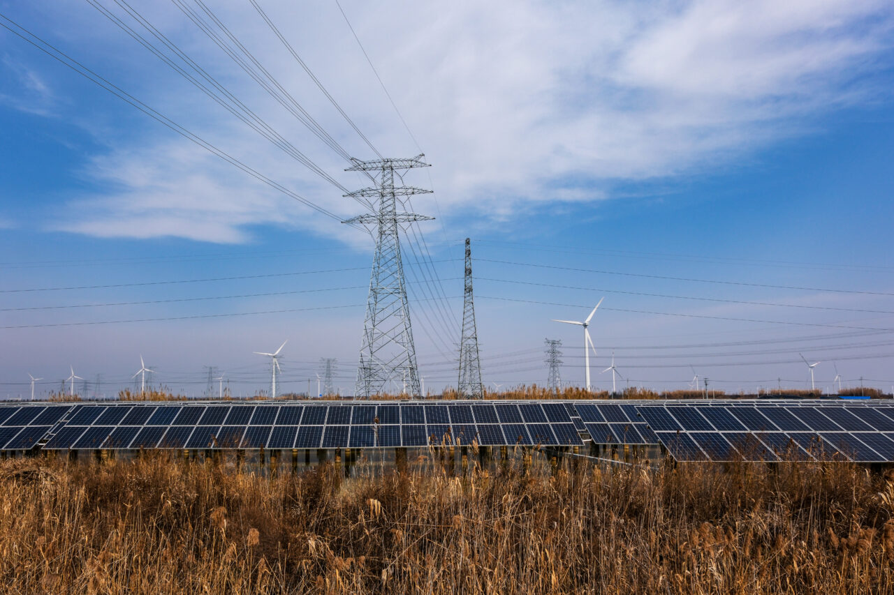 Solar Panels with Transmission Lines and Windmills