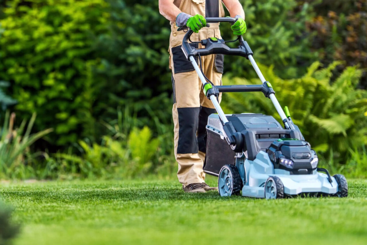 Mowing Lawn with Electric Mower